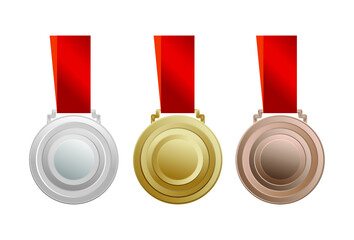 Vector illustration, Set of championship medals, silver, gold and bronze. isolated white background - obrazy, fototapety, plakaty