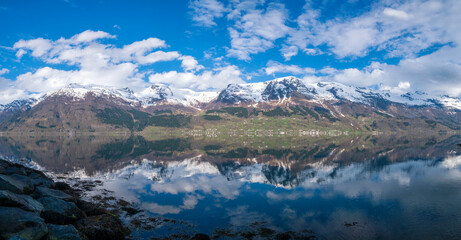 Fototapeta na wymiar Panoramic view over lake Sandvevatnet near Odda