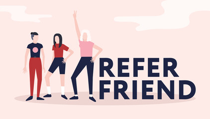 Refer a friend concept. Vector illustration in flat design.