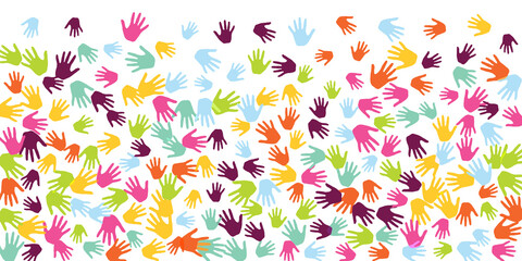 Funny children handprints art therapy concept vector illustration.