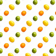 Lemon, lime and tangerine pattern. White background