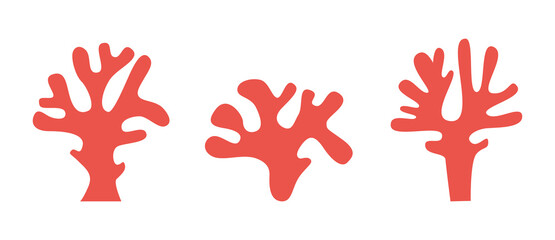 Coral logo. A set of three isolated corals on a white background for a design, logo, or icon