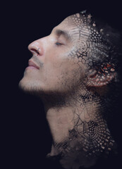 Paintography. A portrait of an attractive man combined with abstract geometric shapes
