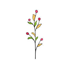 Handmade doodle flower and twig elements. Spring and autumn theme. botanical vector of flowers and plants in calligraphy or contour style. Social media highlights can be used to cover the story