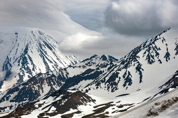 Fototapeta na wymiar Kamchatka Peninsula, Russia. Helicopter excursions to volcanoes of Kamchatka