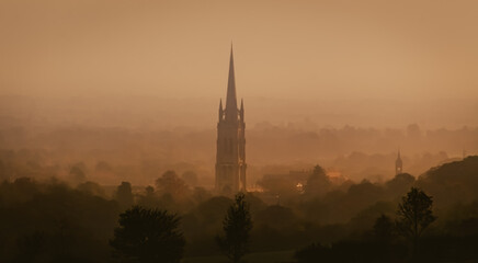 Fototapeta na wymiar church in the fog