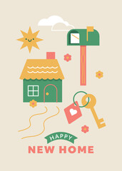 Happy New Home Housewarming Vector Elements Card