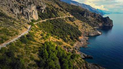 Amazing coastal road at Sapri - the west coast of Italy - aerial view - travel photography