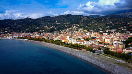 Naklejka na ściany i meble The beach of Sapri at the Italian west coast - aerial view - travel photography
