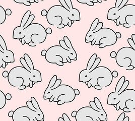 Beautiful vector seamless pattern with cute hand drawn bunnies
