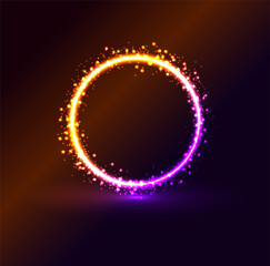 Glowing geometric elements On Dark Backdrop. Neon cyberpunk background