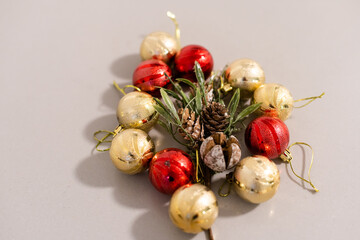 Collection of colored christmas balls, Isolated over white.