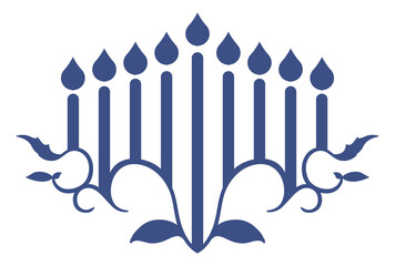 Chanukiah representation with vines and leaves, Vector illustration