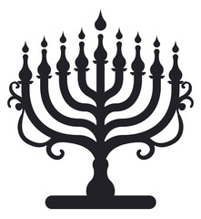 Lighted candelabra like Chanukiah with vines in the sides, Vector illustration