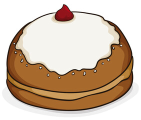 Sufganiyah ready for Hanukkah season in cartoon style, Vector illustration