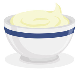 Bowl with sour cream isolated over white background, Vector illustration