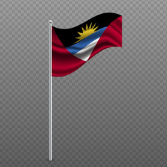 Antigua and Barbuda waving flag on metal pole.