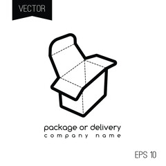 Package or delivery company logo or icon. Black cardboard box isolated on white background.