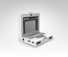 3D Retro Laptop With Open Browser. 
Conceptual Black And White Vector Illustration.