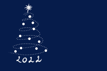 symbolic christmas tree decorated with balls on a blue background copy space, christmas card