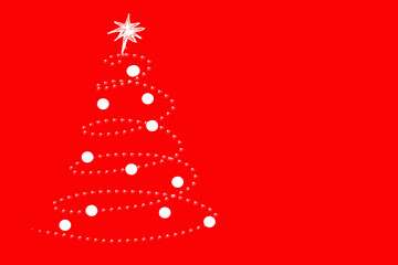 symbolic christmas tree decorated with balls on a red background copy space, christmas card