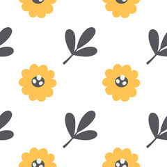 Seamless pattern with yellow flowers in the style of boho, vintage. Vector illustration of perfectly suitable for prints, fabric, wrapping paper, collage, cover and blog