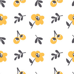 Seamless pattern with yellow flowers in the style of boho, vintage. Vector illustration of perfectly suitable for prints, fabric, wrapping paper, collage, cover and blog