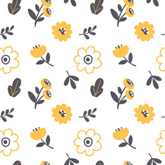 Seamless pattern with yellow flowers in the style of boho, vintage. Vector illustration of perfectly suitable for prints, fabric, wrapping paper, collage, cover and blog