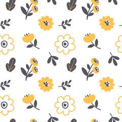 Seamless pattern with yellow flowers in the style of boho, vintage. Vector illustration of perfectly suitable for prints, fabric, wrapping paper, collage, cover and blog