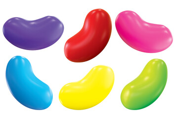 set of colorful jelly bean candies. isolated on white background. 3d illustration. clipping path.