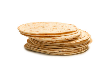 Grilled pitta bread isolated on white background.