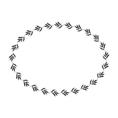 oval shaped black frame made of plants on white isolated background