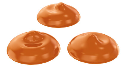 Melted caramel drop. 3d illustration. Isolated on white background. 3d illustration.