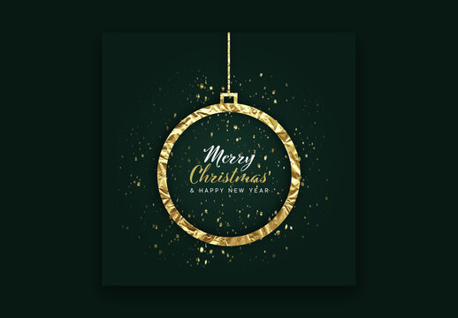 Christmas Card Layout with Green and Gold Accent