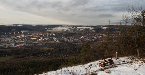 Fototapeta na wymiar View from Jenzig in Jena at winter in 2020, copy space