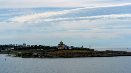 Seascape with a view of the coastline of Chersonesos, Sevastopol