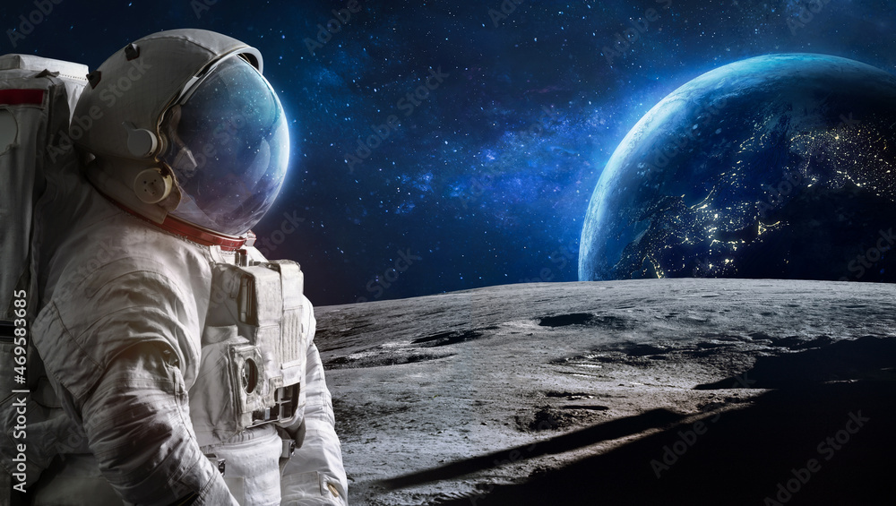 Aufkleber Astronaut on Moon surface. Spaceman moonwalks. Artemis lunar program. Return to Moon. Elements of this image furnished by NASA