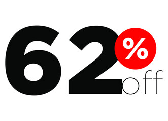 62%. number sixty-two percent off. modern font to use as a tag in digital marketing promotions and discounts. eps10