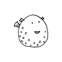 Doodle sea puffer fish. Inhabitant of the coral reef. Animal of the ocean, seabed, aquarium. Hand drawn thin line art vector illustration. Isolated simple element.