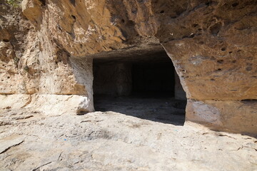 The natural wonder Ras-ıl Hacar region. Carved rock houses. Siirt - TURKEY