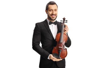 Elegant male violinist holding a violin