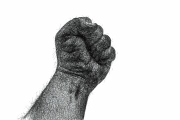 A clenched fist held high in protest hand draw