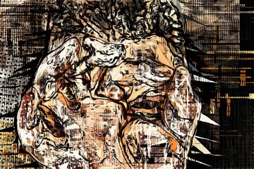 Artwork of abstract composition made with geometrical shapes and elements