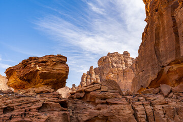 rocks in the desert under a blue sky, Al Ala, Saudi Arabia