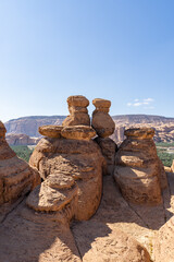 Sandstone columns in the desert region of Tabuk. AlUla, Saudi Arabia