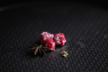 raspberry on black background