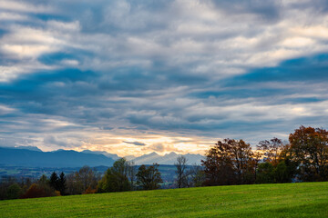Sonnenaufgang, Herbst, Winter, Morgentau, Raureif, Wolken, Morgenrot, Peißenberg, Oberbayern, Bayern