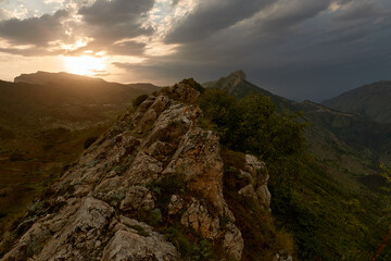 Fototapeta na wymiar View of the surrounding area of Gunib village. Gunibskoe plateau, Dagestan, Russia.
