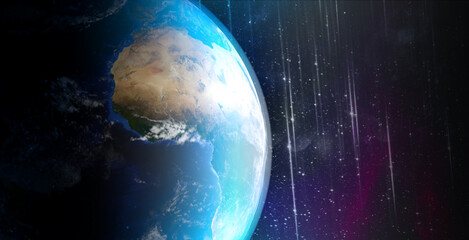 Fototapeta na wymiar 3D render of Blue planet for wallpaper, Panoramic view of the Earth, star and galaxy,