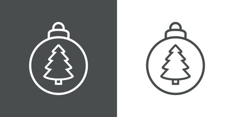 Decoración para árbol de navidad. Icono silueta de bola de navidad con árbol con líneas en fondo gris y fondo blanco © teracreonte
